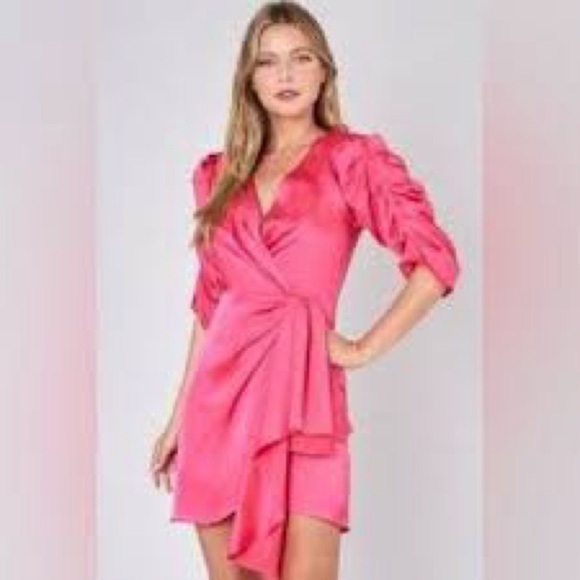 Do+Be Pink Wrap Ruched Sleeves Side Ruffle Sheath Dress S - Picture 1 of 7
